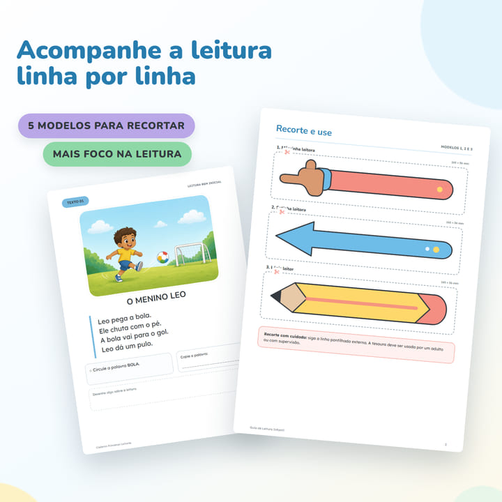 Guia de leitura infantil com réguas para recortar