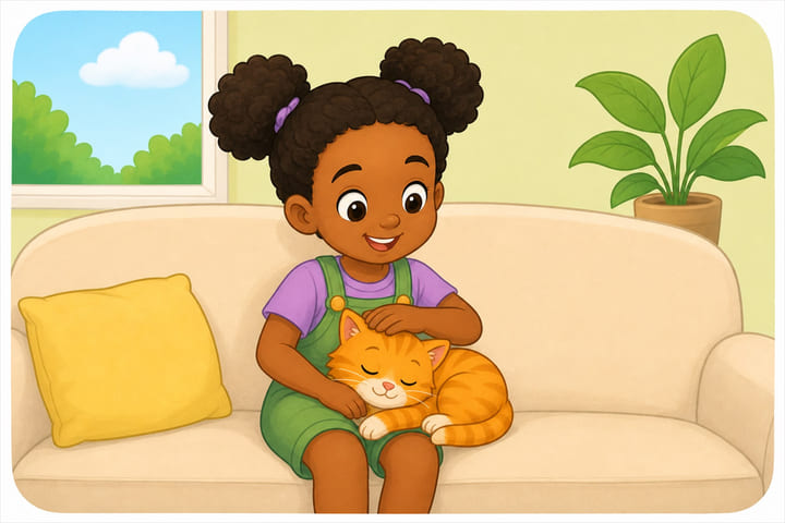 Página ilustrada da leitura sobre o gato Mimi