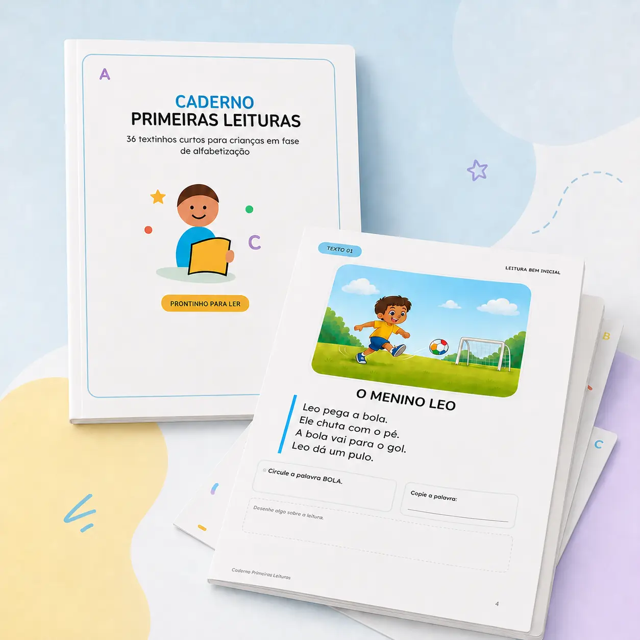 Capa e página interna do Caderno Primeiras Leituras